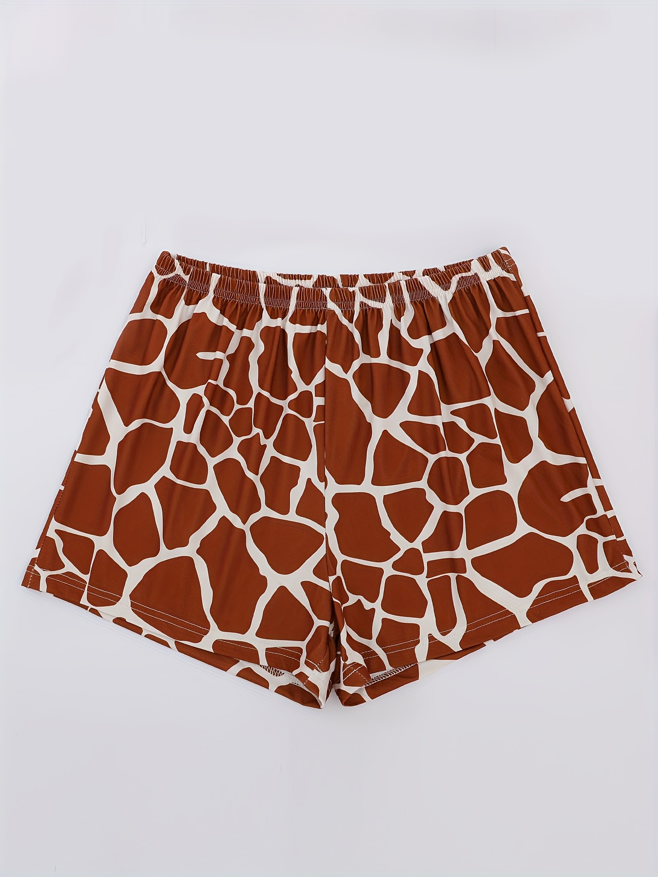 3pcs womens giraffe floral print pajama set short sleeve crew neck top elastic waist shorts pants soft fabric     animal print sleepwear giraffe decor Product details 3