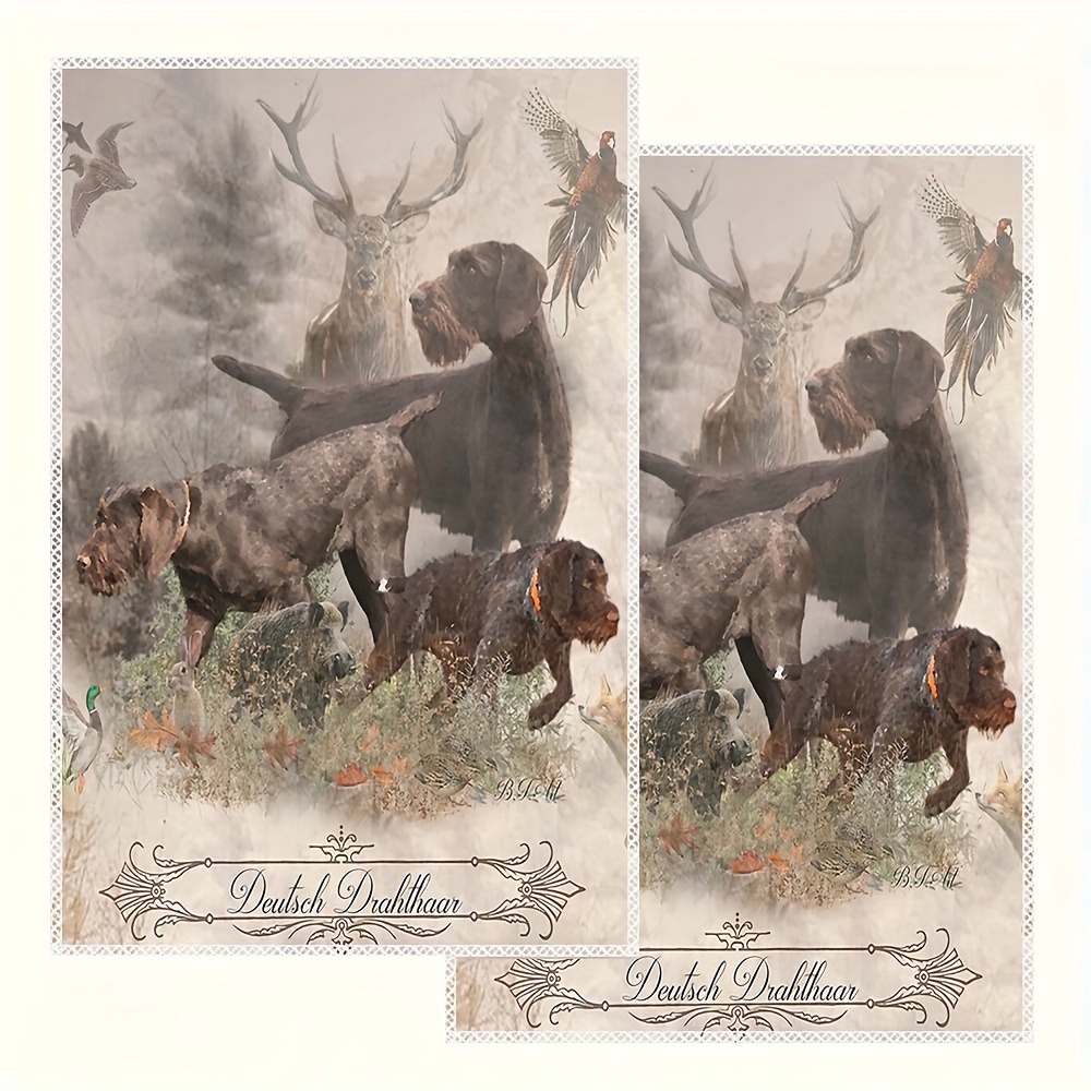 

2pcs Wirehaired Kitchen Towels - 16x24 , Washable Dish Cloths For Cooking & , Christmas Theme, Towels For Decor