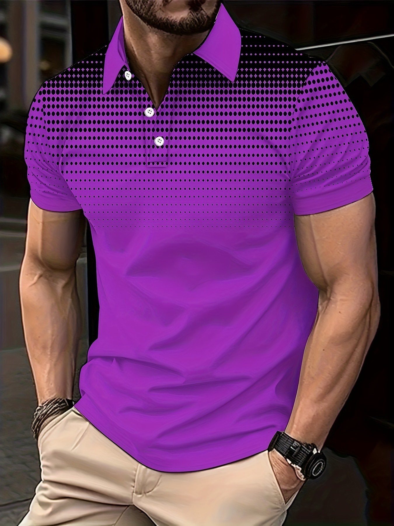Men'S Plus Size Polo Shirt, Casual Golf Sports Polo with Polka Dot 3D Print, Short Sleeve, Knit Fabric, Slight Stretch, Regular Fit, All Season Lapel Collar, Polyester 95% Spandex 5% - 180g/m?