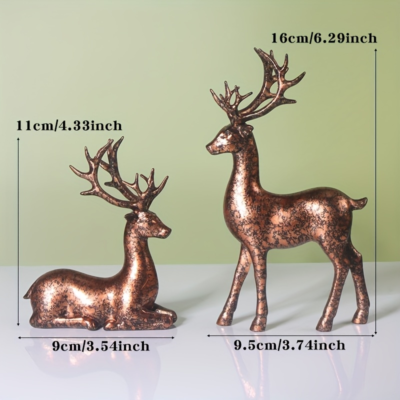Image of 2 Collectible Statues, Bronze Elk Figurine, Living Room Desktop Ornament, Christmas Holiday Gift