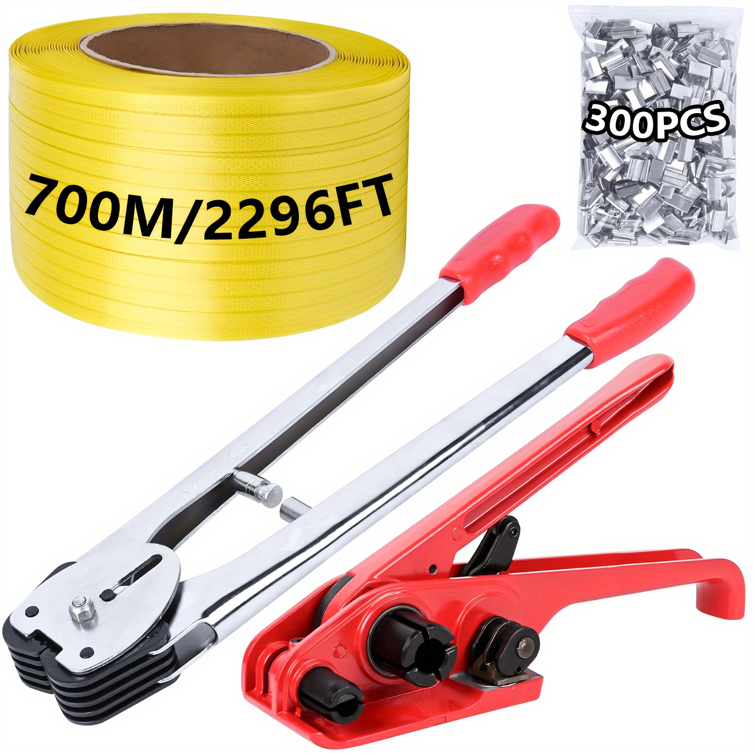 

Banding Packaging Strapping Kit Polypropylene Strapping Tensioner Tool, Banding Sealer, 300 Metal Seals, 2296ft Packaging Strapping For Banding And Packaging