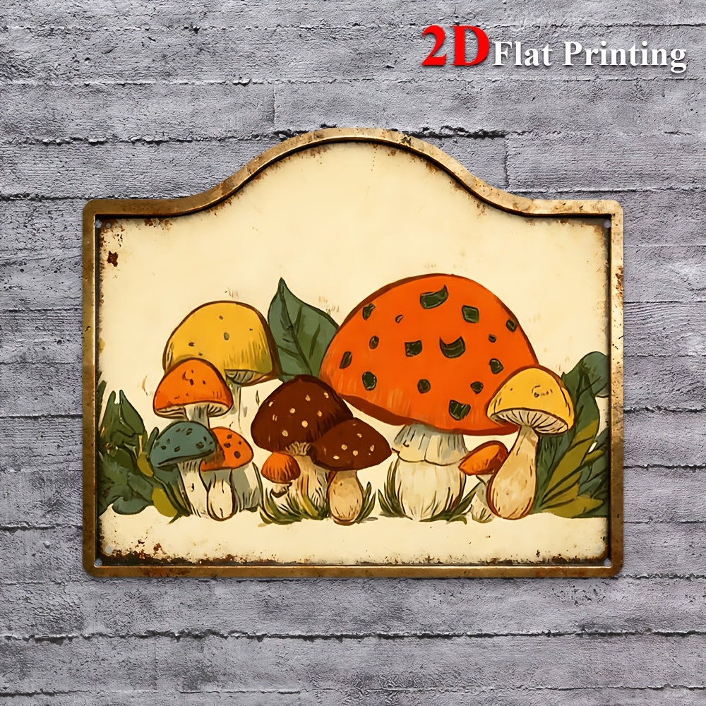 TEMU 2d Plane, 1pc Retro Mushroom Wooden Sign Wall Decoration - Country Farmhouse Style, Suitable For Kitchen, Dining Room, Shaped Metal Plate, Retro