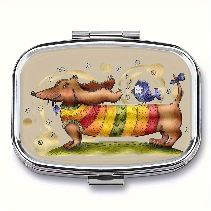 

1pc Cute Dachshund Mini Pill Box, 2-compartment Portable Pill Organizer, Household Storage For Pockets And Purses, Unique Gift For Travel And Medication Management