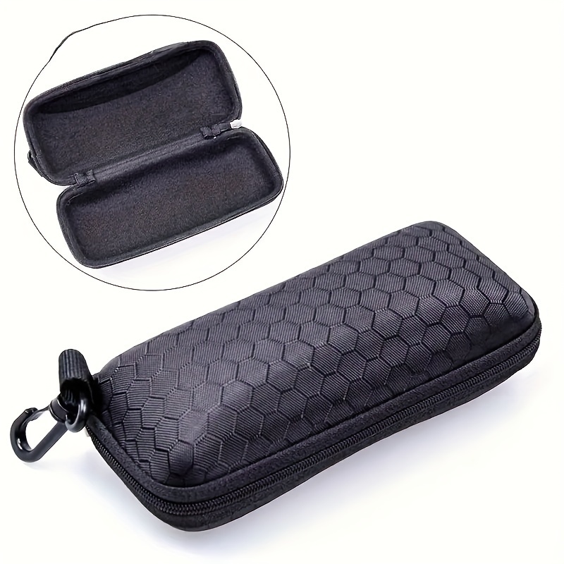 

1pc Sleek Black Hexagonal Glasses Case - Peva Material With Zipper Closure & Carabiner, , Color Options