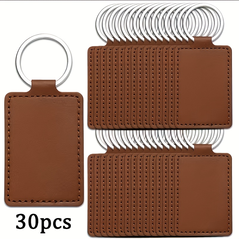 TEMU 30pcs Pu Key Fob Kit, Rectangular Keychain Blanks With Keychain Rings, Pu Laser Engraving Key Chain, Stamping Diy Crafts For Pu Working