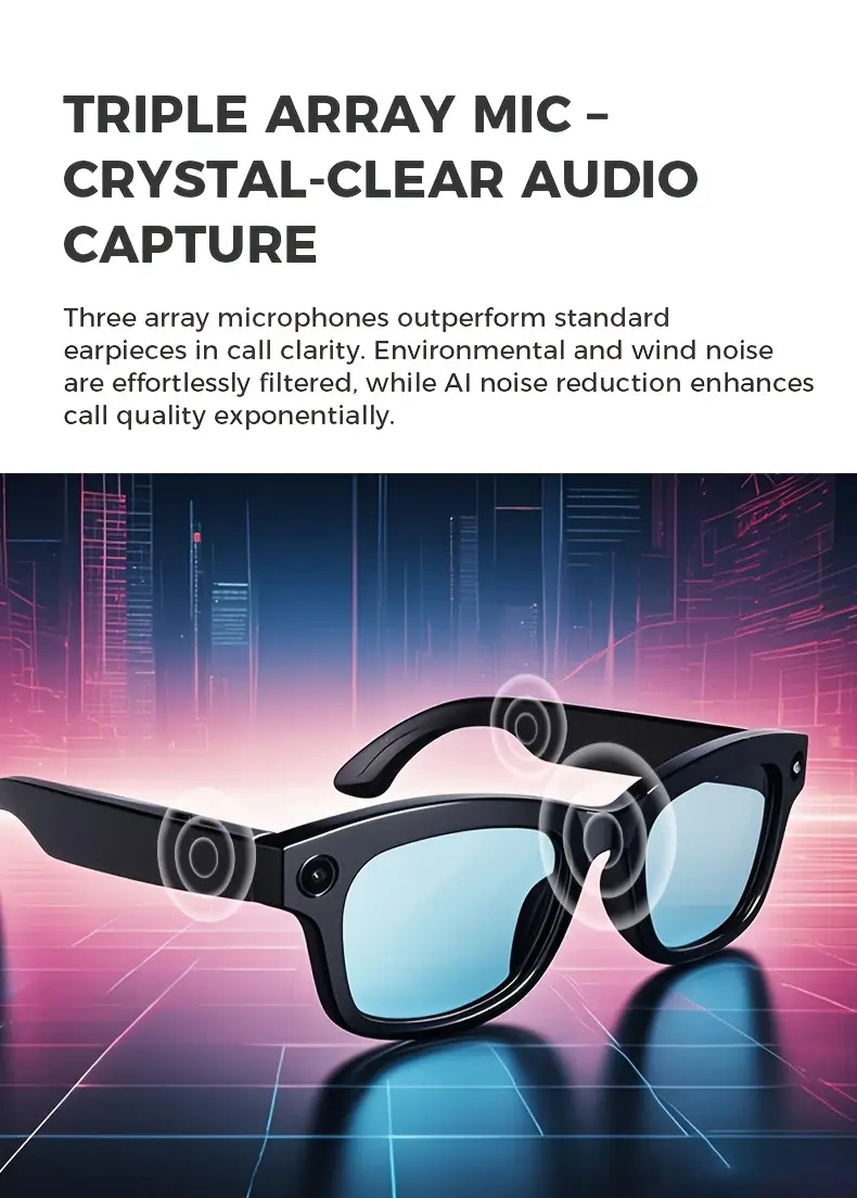 2025 new ai smart glasses with hd camera photo taking translation multi language translation wireless answer phone music player weather viewing video recording surveillance and more multifunctional smart glasses surround earphones touch button activated anti blue light function suitable for cycling motorcycle driving record outdoor fishing long Product details 1