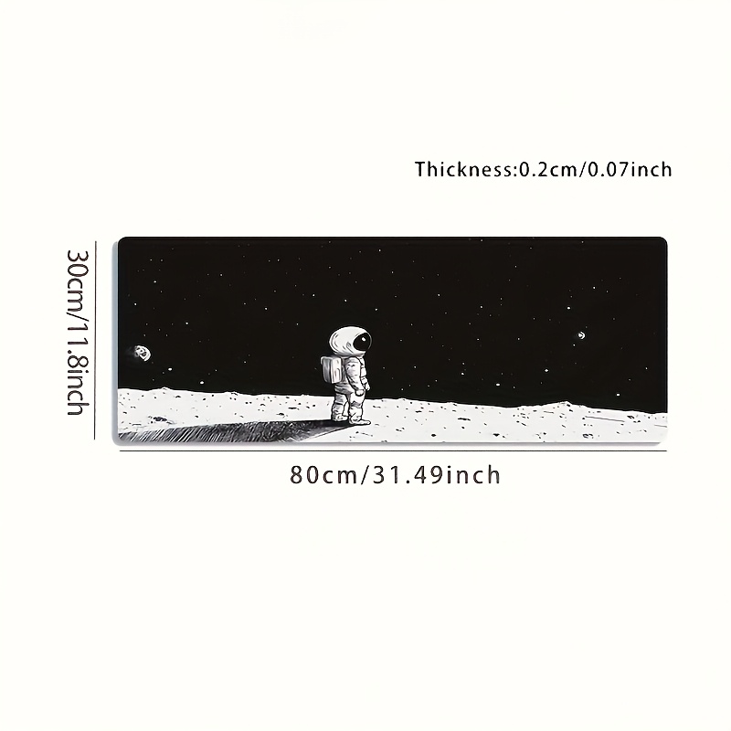 TEMU 1pc Large-sized Mouse Pad, Featuring An Astronaut Observing Stars In A Black And White Illustration. This Oversized Desk Mat With A Rubber Base