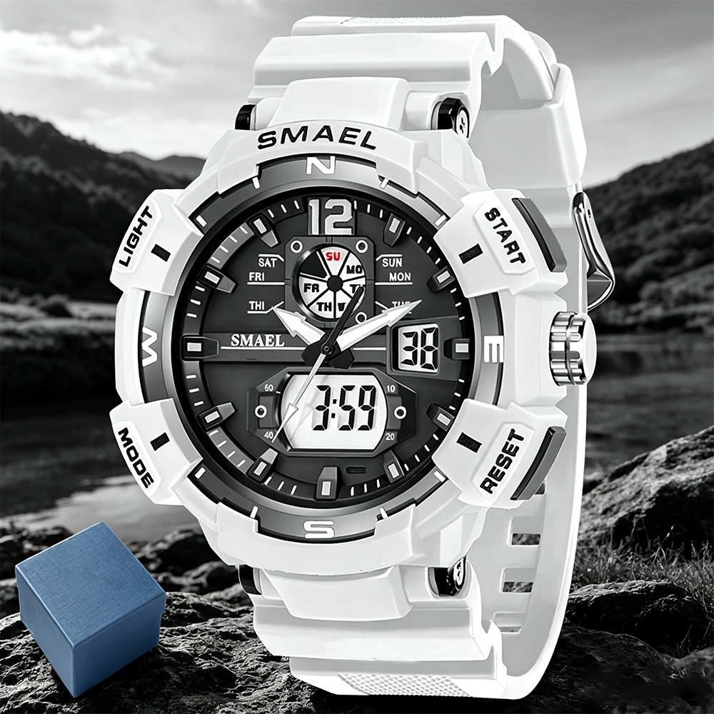 TEMU Smael Men's Outdoor Sports Digital Watch Multifunctional Led Stopwatch With Shock Resistance, Alarm, Luminous Display, And Date (model 8045)
