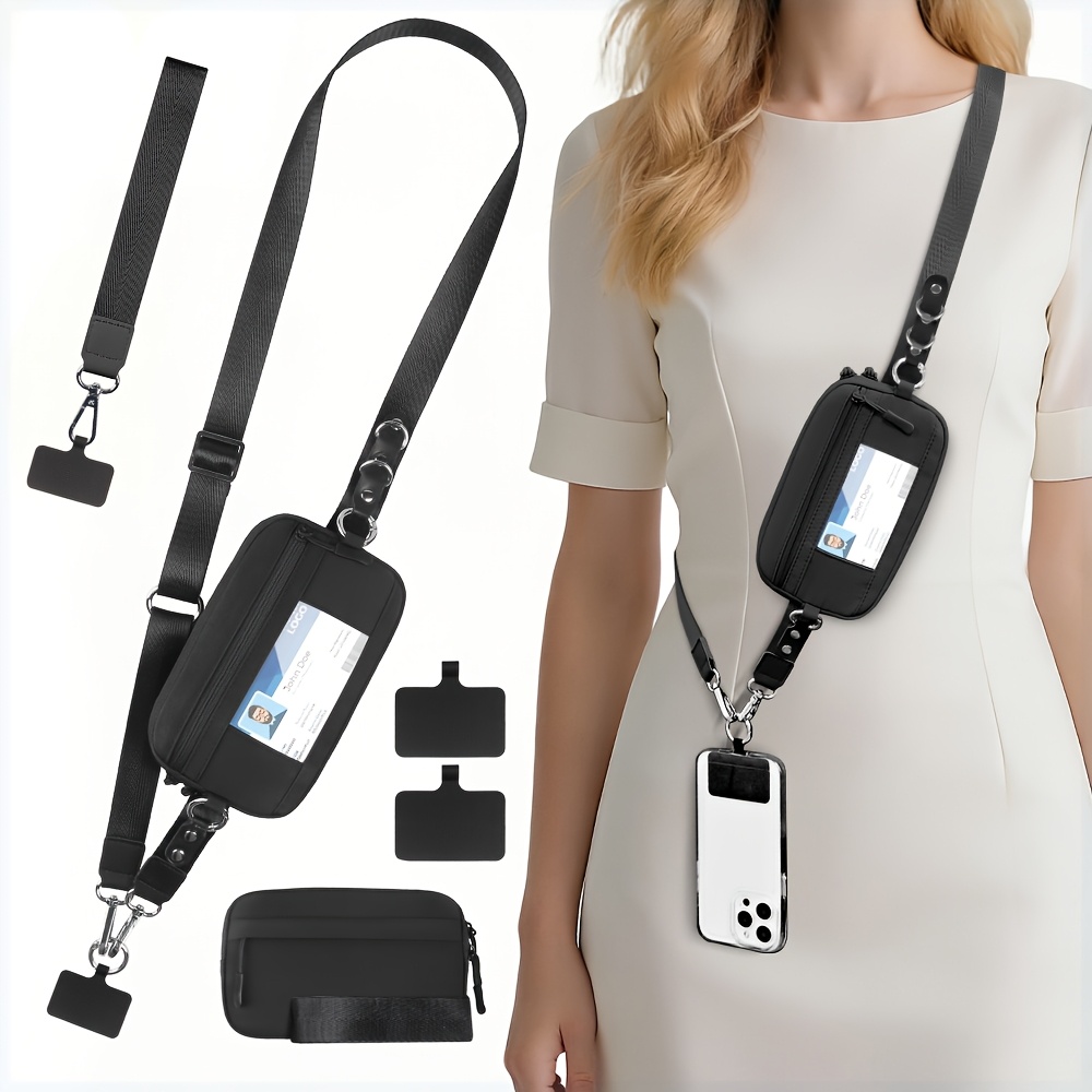 E-shop 2er-Pack RFID-Clip und Go-Trageband für Handy mit Wallet Crossbody Handy-Lanyard | Inklusive Handgelenkband und Anti-Diebstahl-Tasche mit