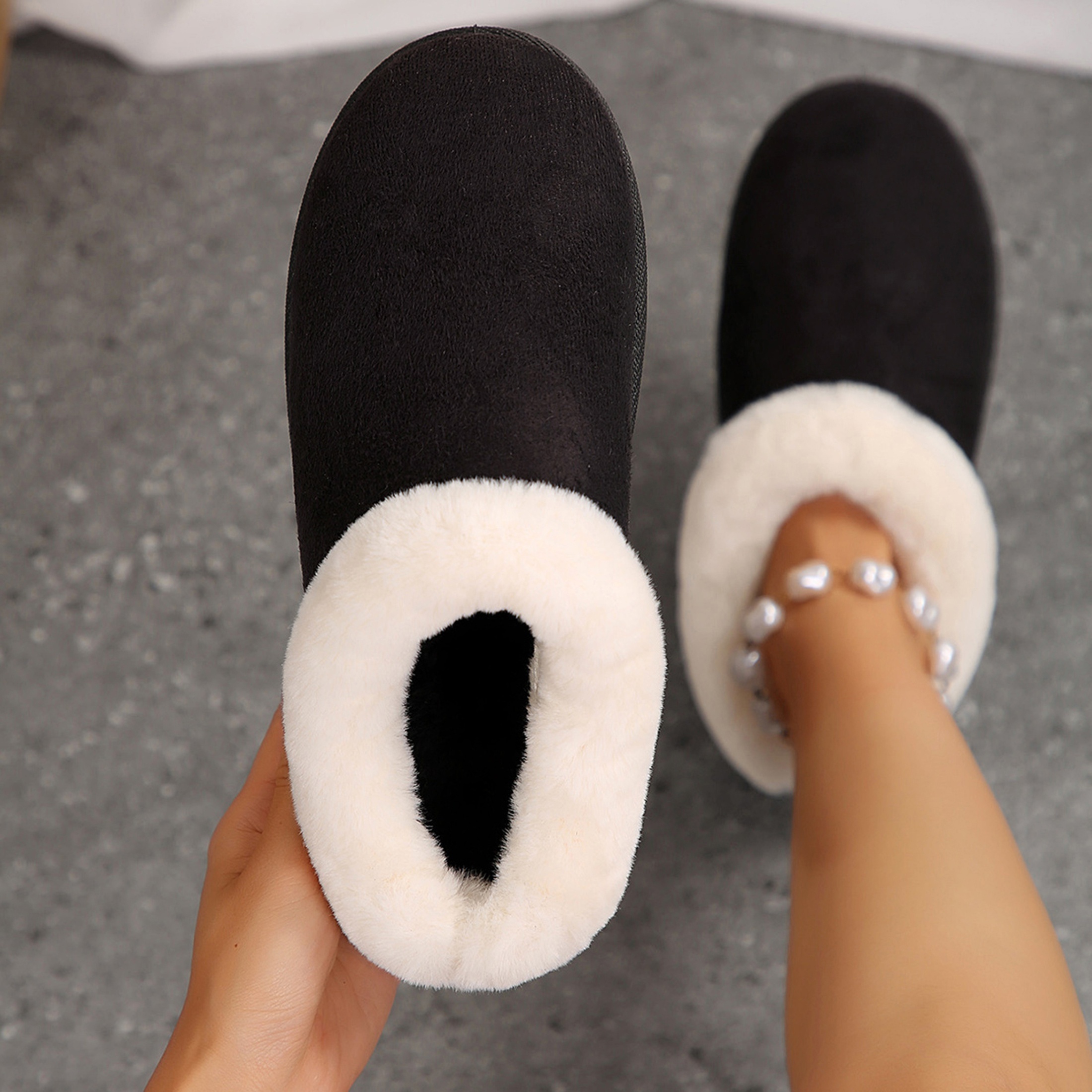 

Women's Solid Color Home Warm Shoes Slip On Soft Sole Platform Non-slip Shoes, Winter Fuzzy Plush Cozy Shoes