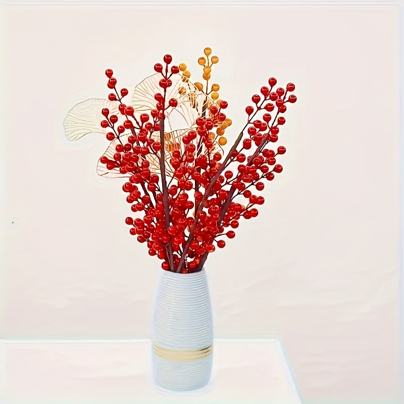 

10pcs Artificial Berries Stems, Plastic For Christmas Home Decor, Living Room Tabletop Holiday Decoration, No Container, Electricity-free, Battery-free