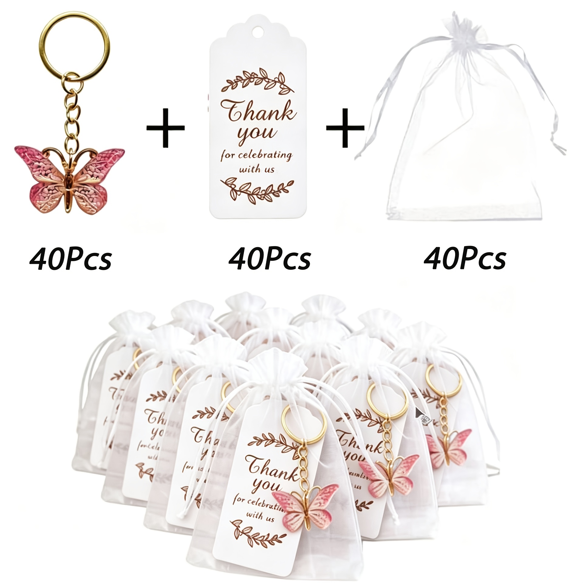 TEMU Gift For Her/him 40 Set Pink Key Ring Party Gift Package For Wedding Guest Gifts Bbride Shower Souvenirs With Thank You Cards And Organza Bags