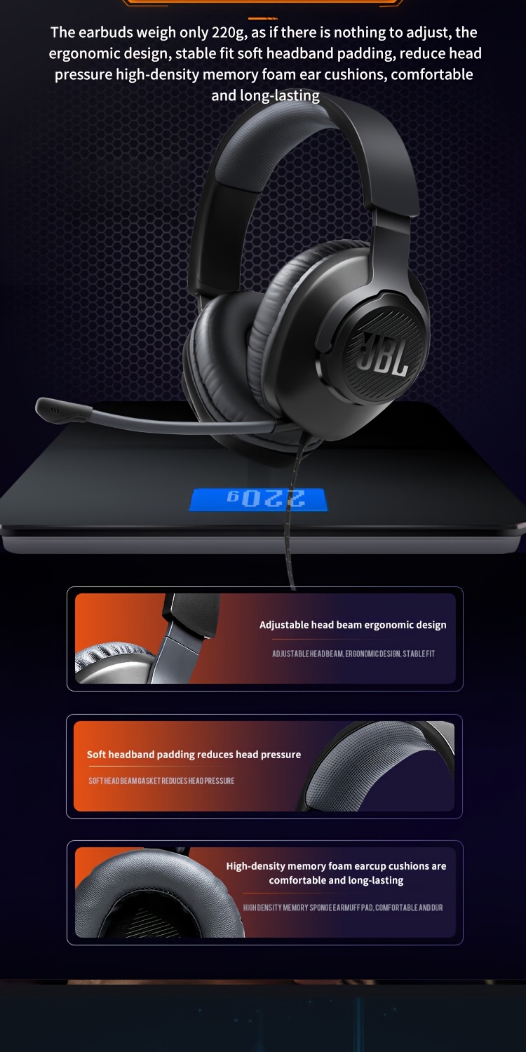 JBL Quantum 100 Over-Ear Gaming Headset, Music Playback Headset, Gaming Headset 3.5mm Connector, Clearly Distinguish Microphone, Mobile Phone, Computer Headset, Gaming Wired Headset