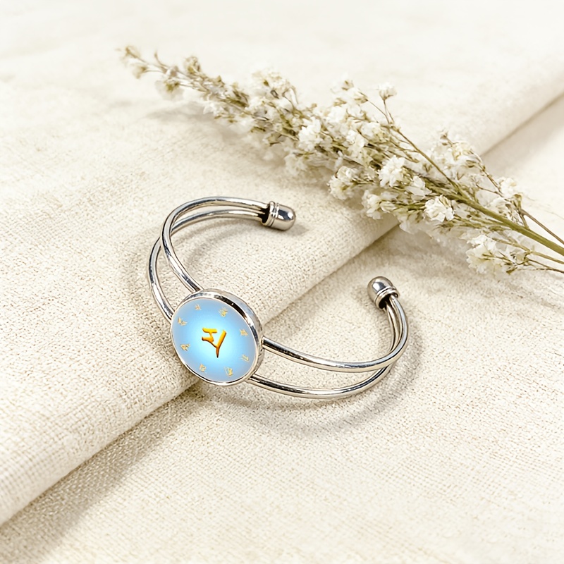 Women's Adjustable Open Bangle, Blue Sphere Design