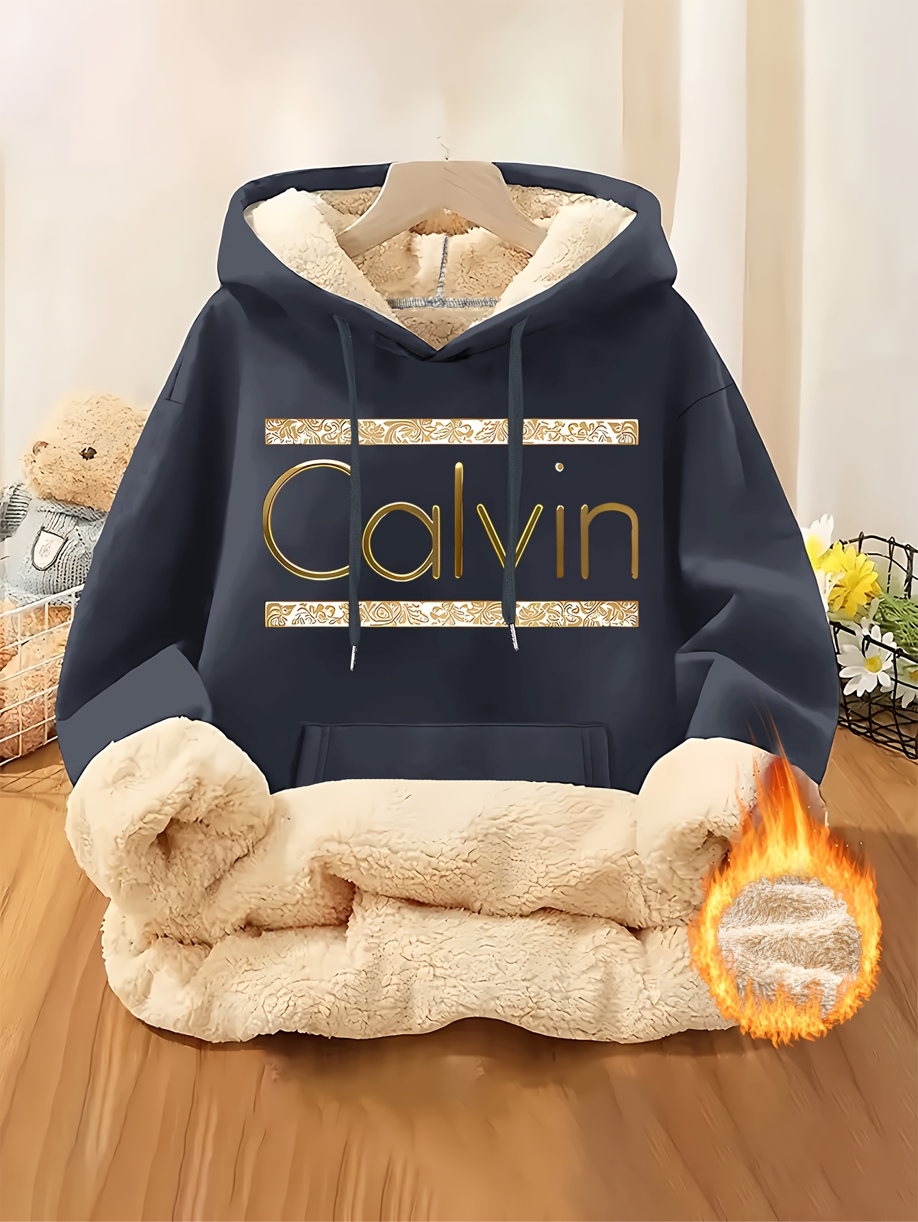 Fashionable Women'S Fleece Hoodie With Golden Letter Print | Casual Adjustable Drawstring, Suitable For Spring, Autumn, And Winter, Available In Sizes Xs-Xxl - Image 6