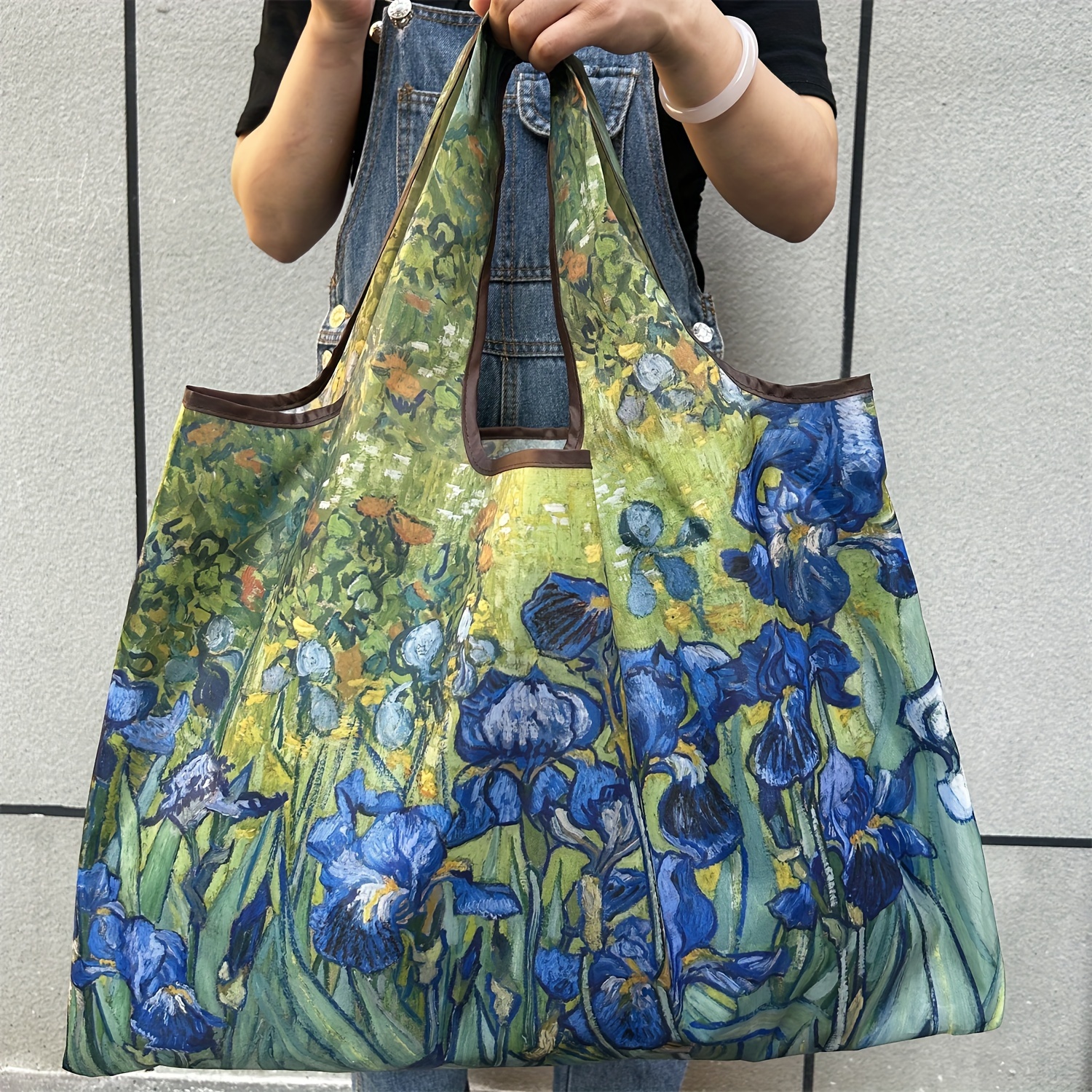 

Sac Fourre-Tout Chic à Fleurs d'Iris, à Plier - Sac de Courses en Nylon Léger et Pliable avec Bandoulière, Lavable en Machine