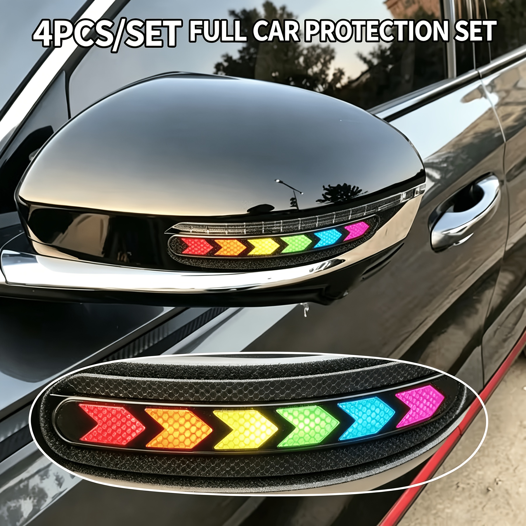 TEMU 4er-Set Auto-reflektierende -Kollisions-Streifen, farbenfrohe -Aufkleber mit Farbverlauf als Ganzfahrzeug-Schutzfolie, kratzfestes