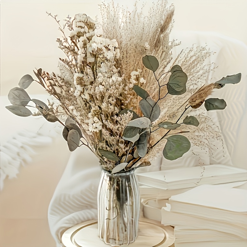 64pcs Dried Flower Pampas Bunny Rabbit Tail Grass Eucalyptus Bouquet Boho Home Vase Room Living Seasonal Decor Dry Flowers Chic Wedding Party Decoration Festival Gift