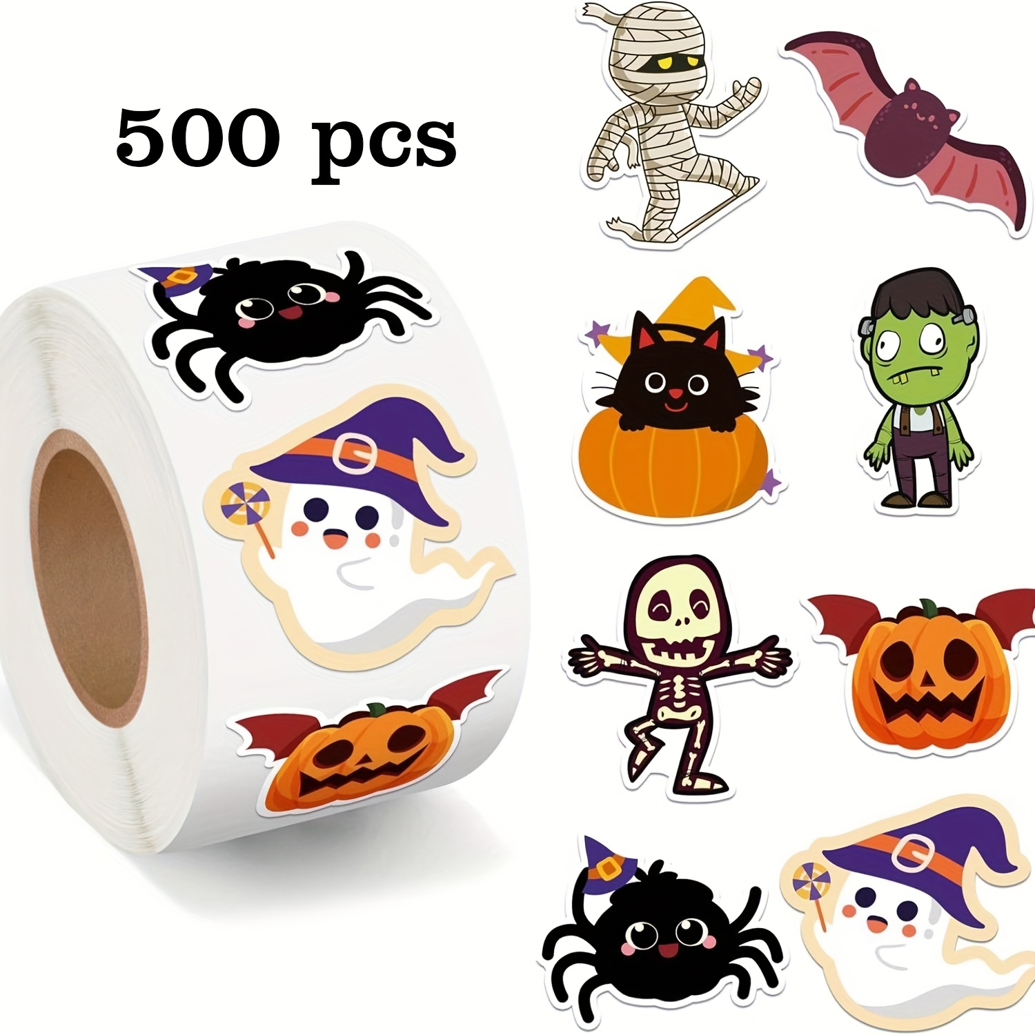 TEMU 500 Stück unregelmäßige Halloween-Cartoon-Gekritzel-Aufkleber, 1-Zoll unregelmäßige Muster, 8 Cartoon-Designmuster, Büroaufkleber, Schulbedarf,