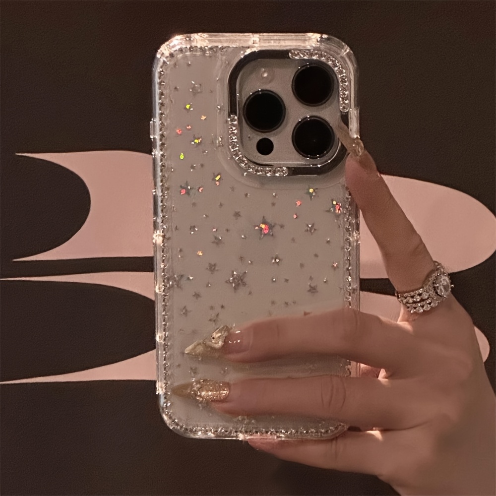 TEMU para Teléfono - de Lujo con Diamantes de , Carcasa Transparente Anti-Caída, Adecuada para iPhone 17 Pro Max 17 Air 16 15 14 Plus 13 12 11,
