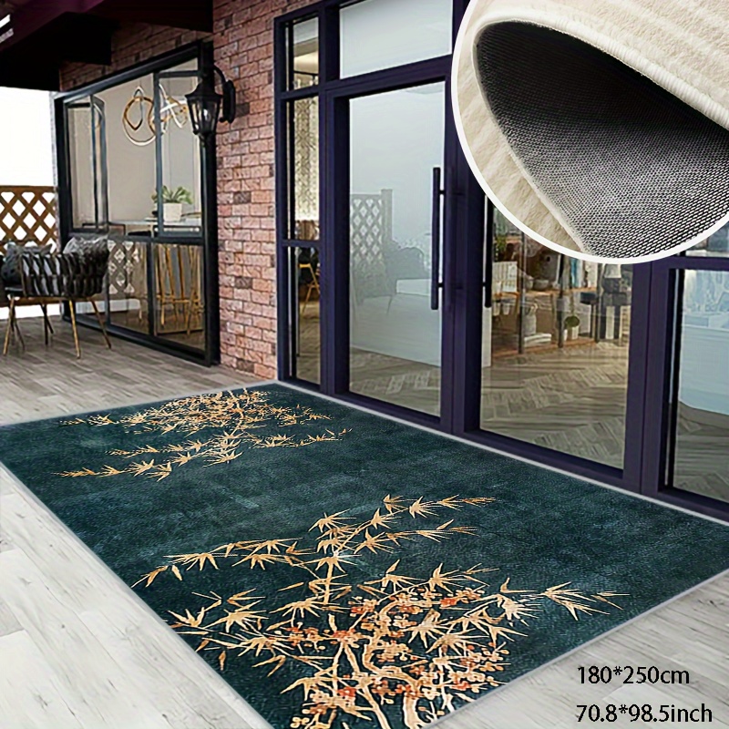 

Living Room Bedroom Area Rug Modern Simple Chinese Classical Green Bottom Golden Leaf Flower Pattern, Suitable For Use In Hotel Mall Bedroom Living Room Flower Shop Cake Room Corridor And Other Scenes