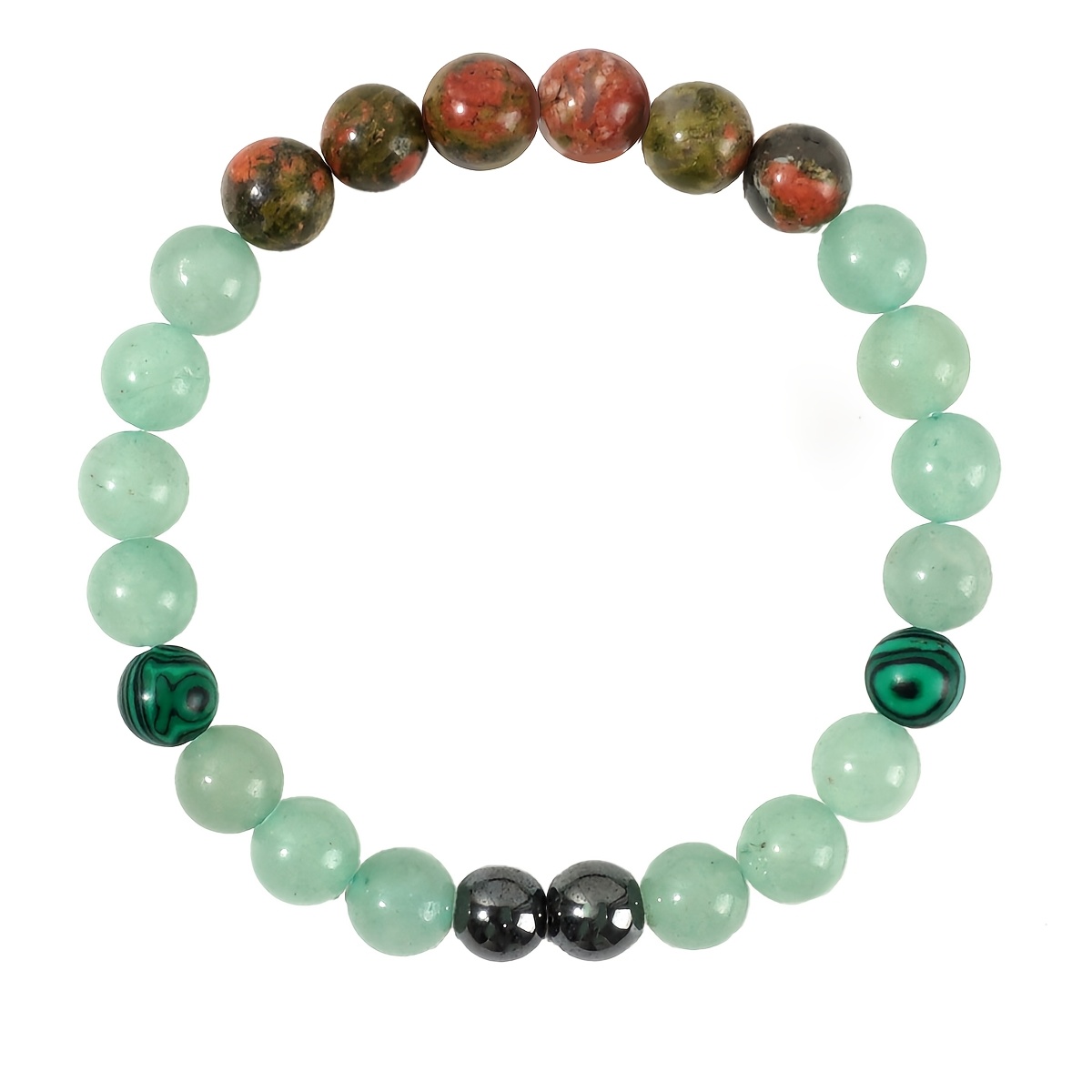 Peacock Green Flower Agate Bracelet, Natural Crystal Beaded