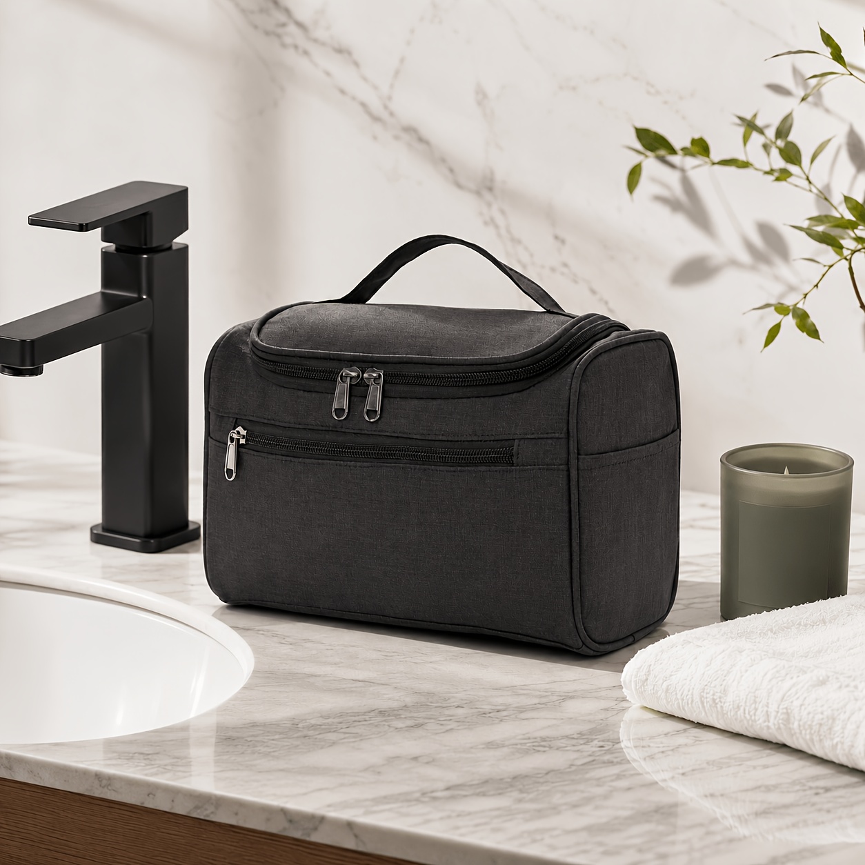 Image of Hanging Toiletry Bag With Multiple Compartments, Front Zipper Pocket, Reinforced Handle, And Travel-, Suitable For Business Trips, Hotel Stays, Gym , Family Travel, And Daily Home Use