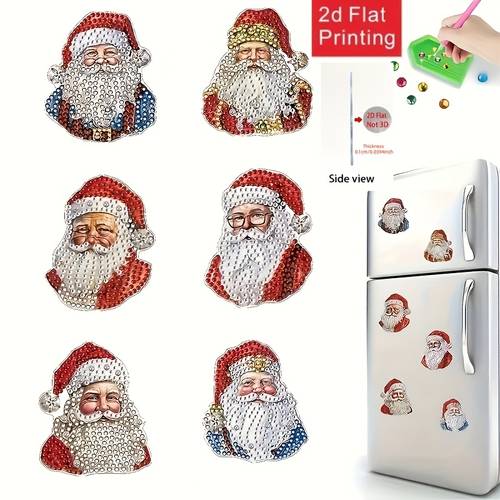 set of 6 flat 2d christmas diamond painting kits featuring round acrylic diamonds crafts and home decor