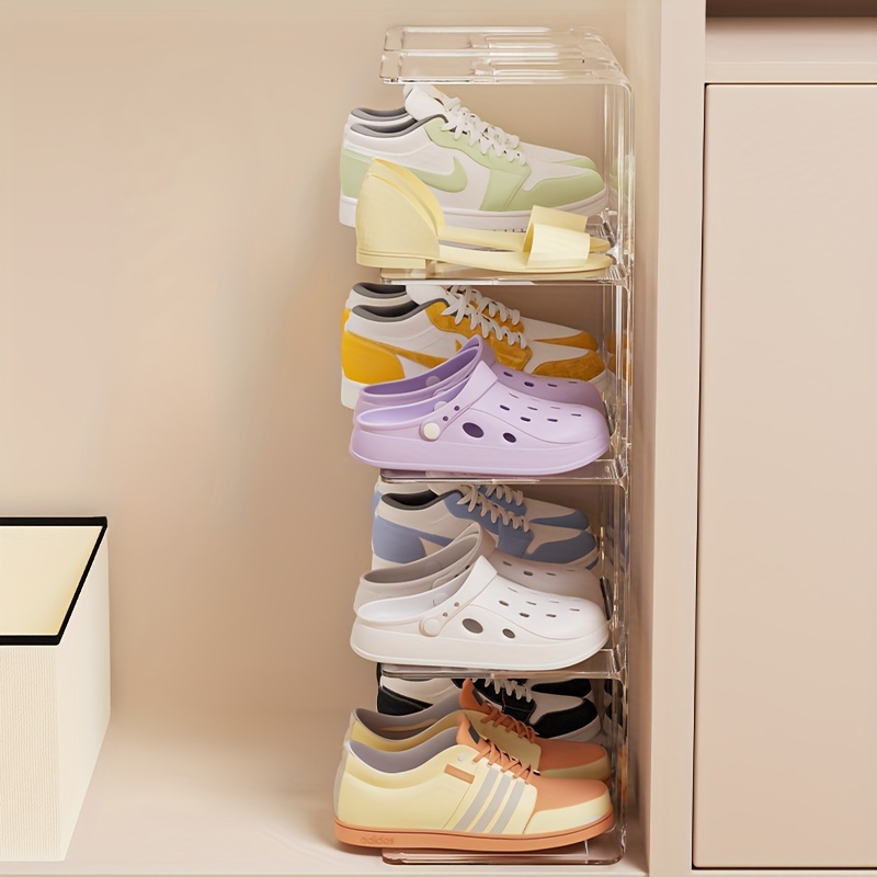 1pc acrylic shoe organizer 4 section shoe rack baby shoe storage shelf shoe box infant shoe cabinet childrens shoe organizer no wood no power required floor mounted versatile home entryway furniture details 6