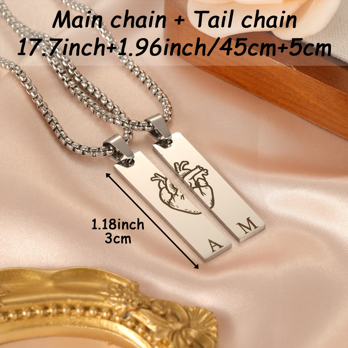 2pcs Set Personalized Couple's Heart Initial Pendant Necklace