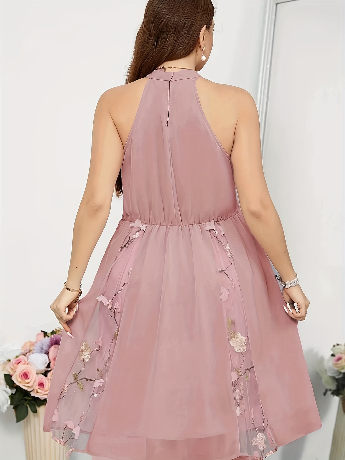 white christmas dresses Peach Fairy Ruffled Sleeve Chiffon Plunging Formal Dress main image 0