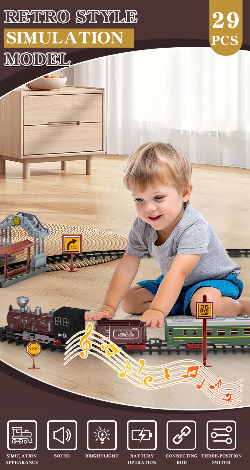 Electric Train Set Suitable For Children, Boys And Girls, Classic Christmas Train Toys, Steam Locomotive Engines, Lights And Sounds, Tracks, Birthday Toys
