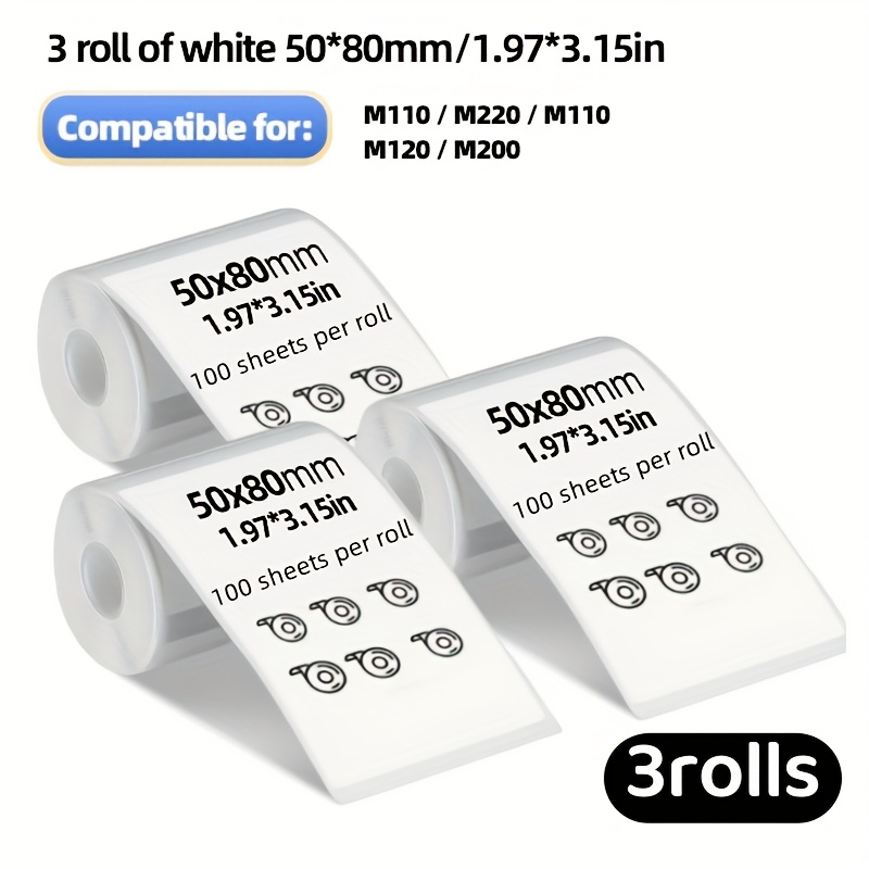 

3pcs Size 1.97'' X 3.15'' (50x80mm), Stickers, Suitable For White Square Stickers Compatible With M110, M120, , M220, M221