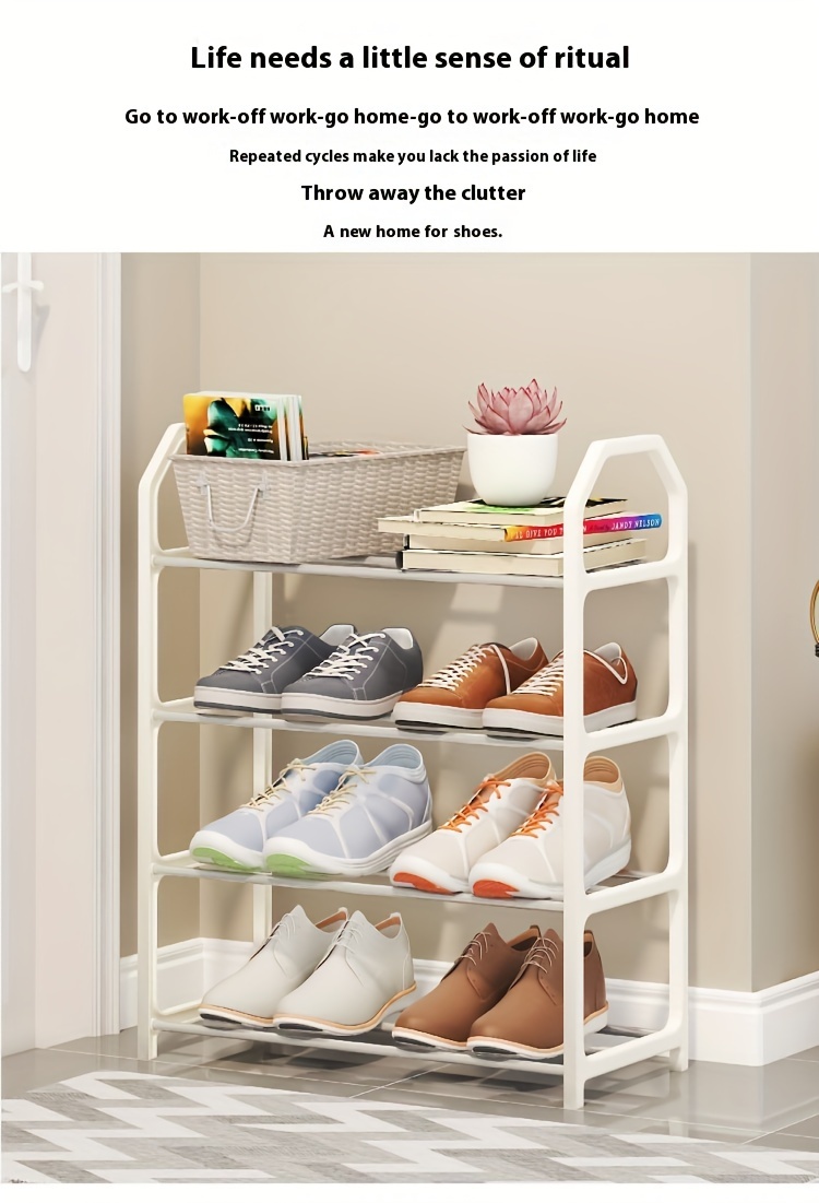 1pc space saving 4 tier shoe rack organizer   plastic folding shoe shelf for entryway dorm bedroom no     steel pipe frame details 2