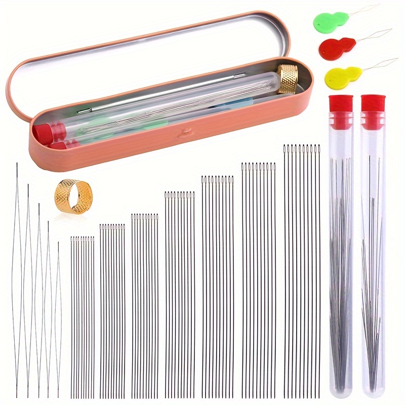 

70-piece Beading Needle Set With Storage Box - Assorted Sizes, Collapsible & Straight Metal Needles For Diy Bracelets & Jewelry Crafting