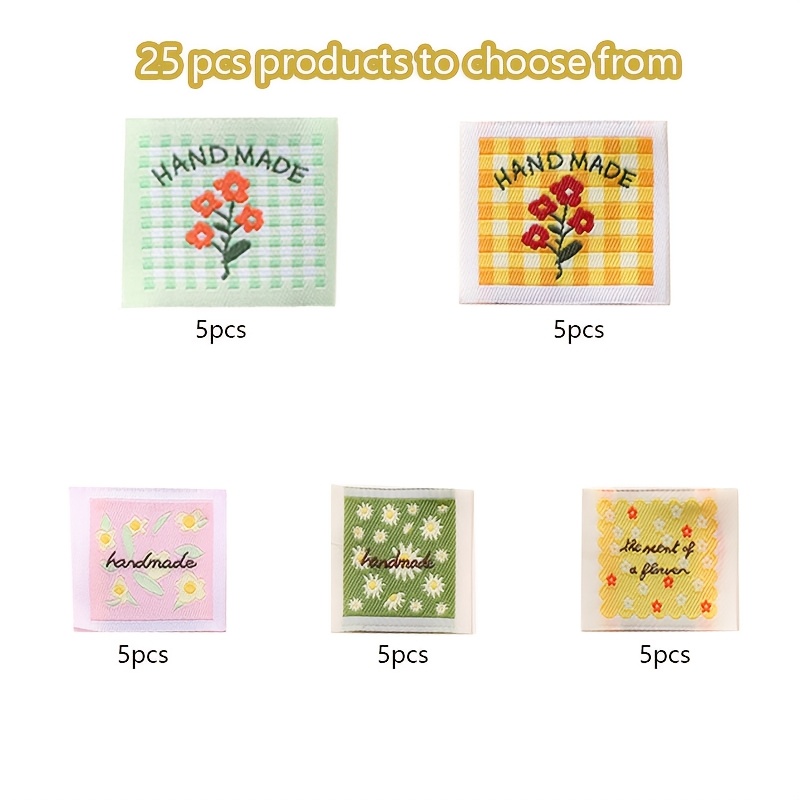 Image of 25pcs Of Handmade Sewing Labels, Fabric Tags For Crafts Like Knitting And Crocheting, Embossed Labels For Handmade Items Sewn Clothing, Sewing Additions For Knitted Products Such And Wallets