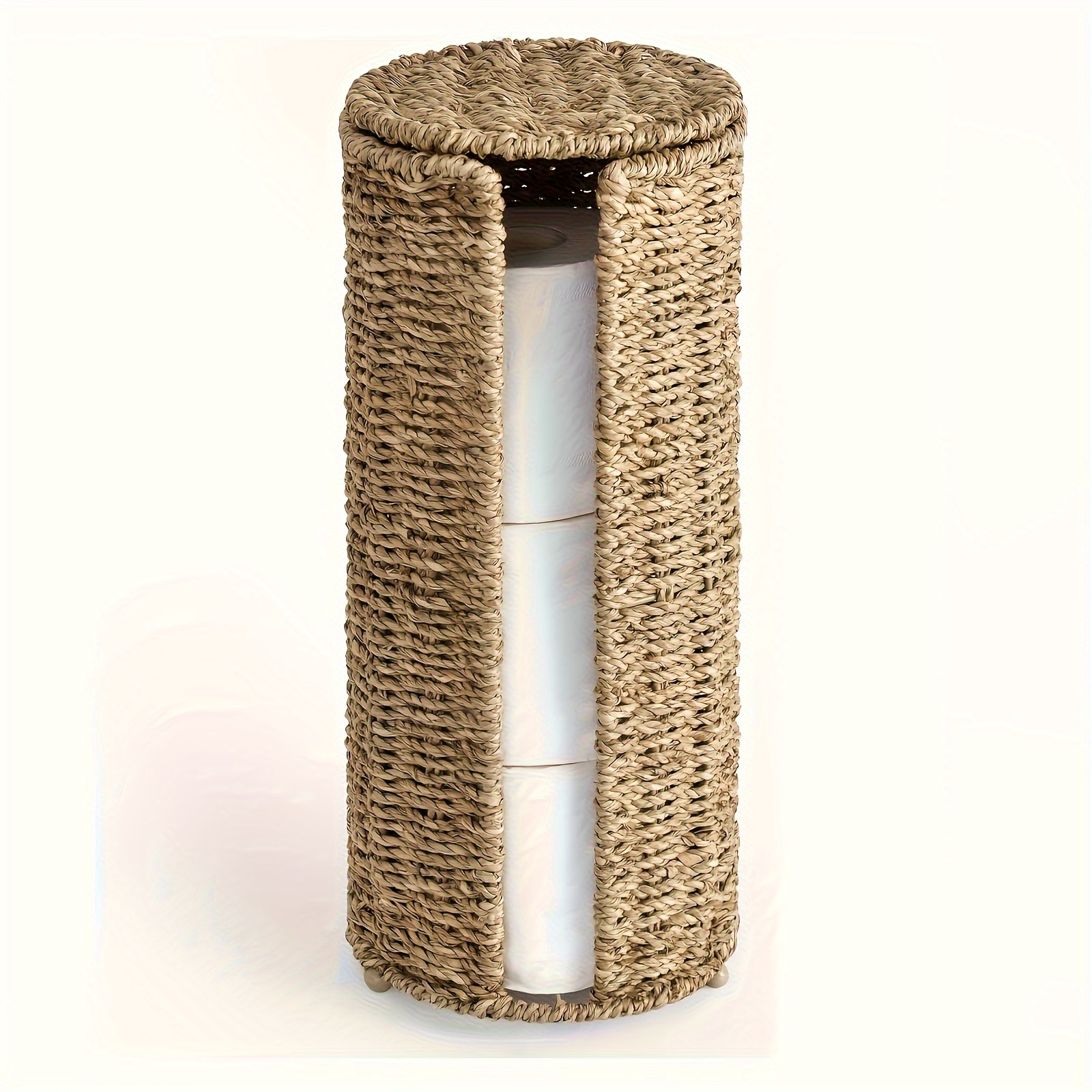 

Iron Wicker Toilet Paper Holder, Freestanding 3-roll Storage, Self-adhesive Bathroom Organizer, With For Bathroom