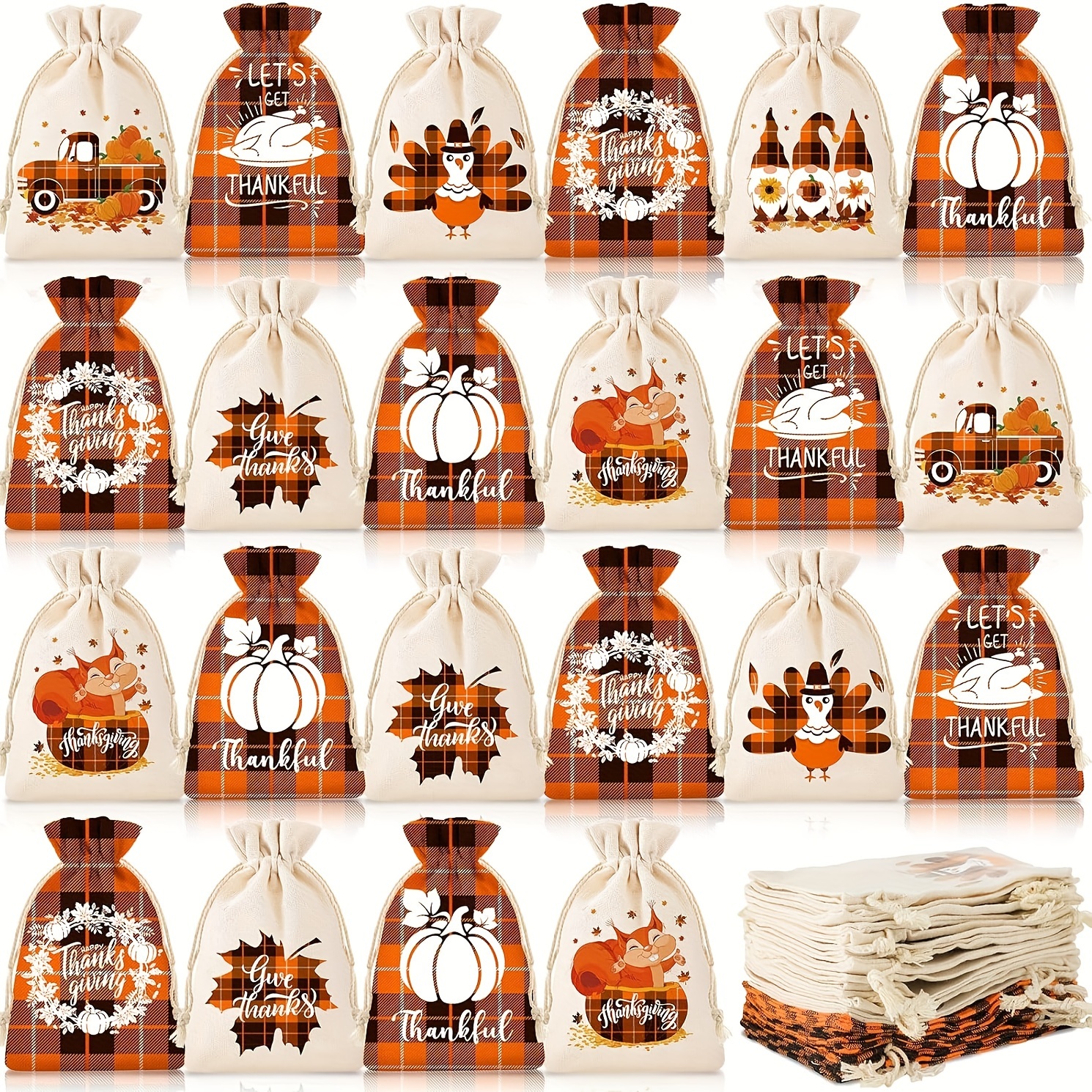 

18pcs Autumn Burlap Gift Bags With Ribbons - Happy Fall & Thanksgiving Designs, Linen Jute Drawstring Pouches For Jewelry, Candy & Party Favors, Utility Hooks