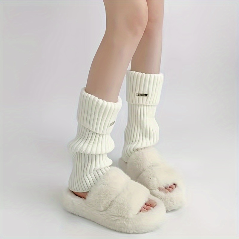 1pair White Ruffle Leg Warmers With Metallic Brand Tag, For Teenager