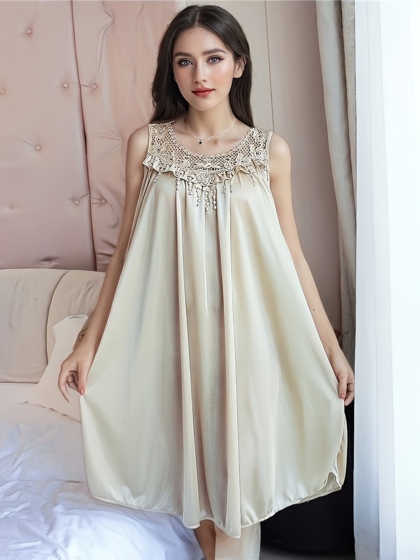 loose fit long dress A-Line Casual Striped Maxi Dress with Shoulder Ties Khaki / Small