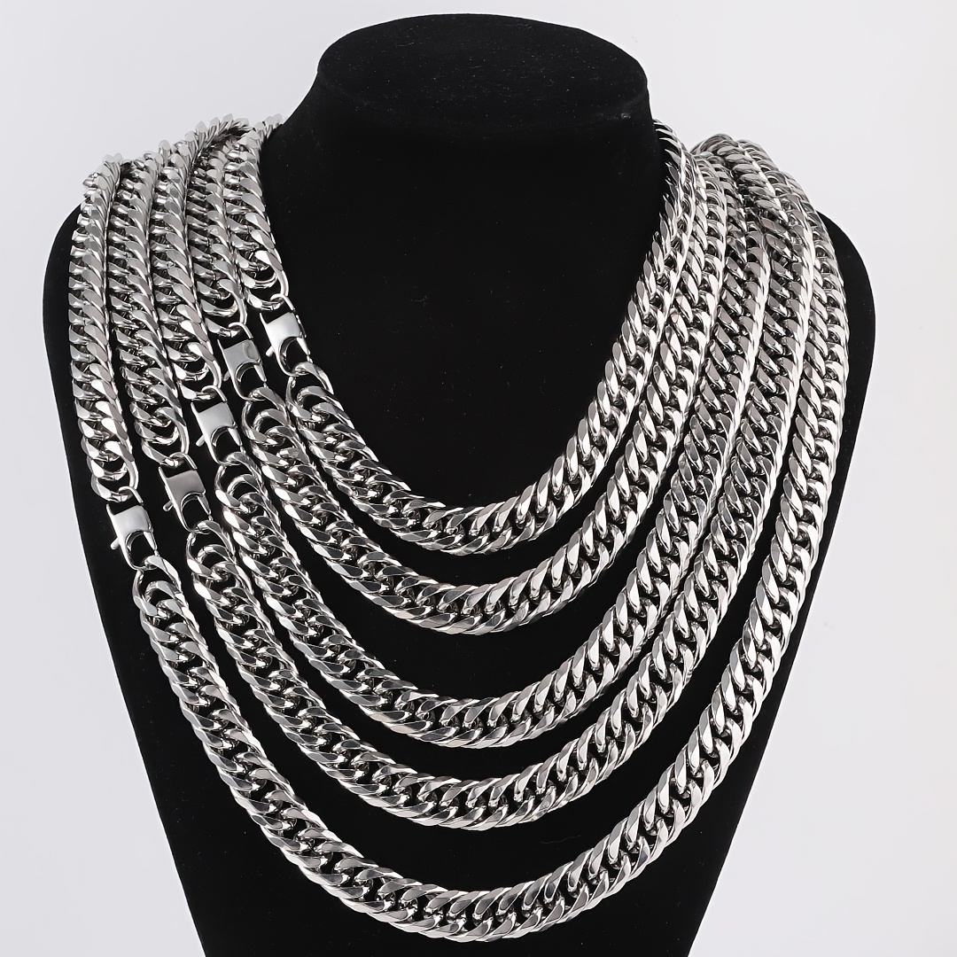 

14mm Stainless Steel Cuban Link Chain Necklace - , Hypoallergenic, Adjustable Size, Silver Color, Hip Hop Rapper Style, Men, Wear, Link Choker Necklace