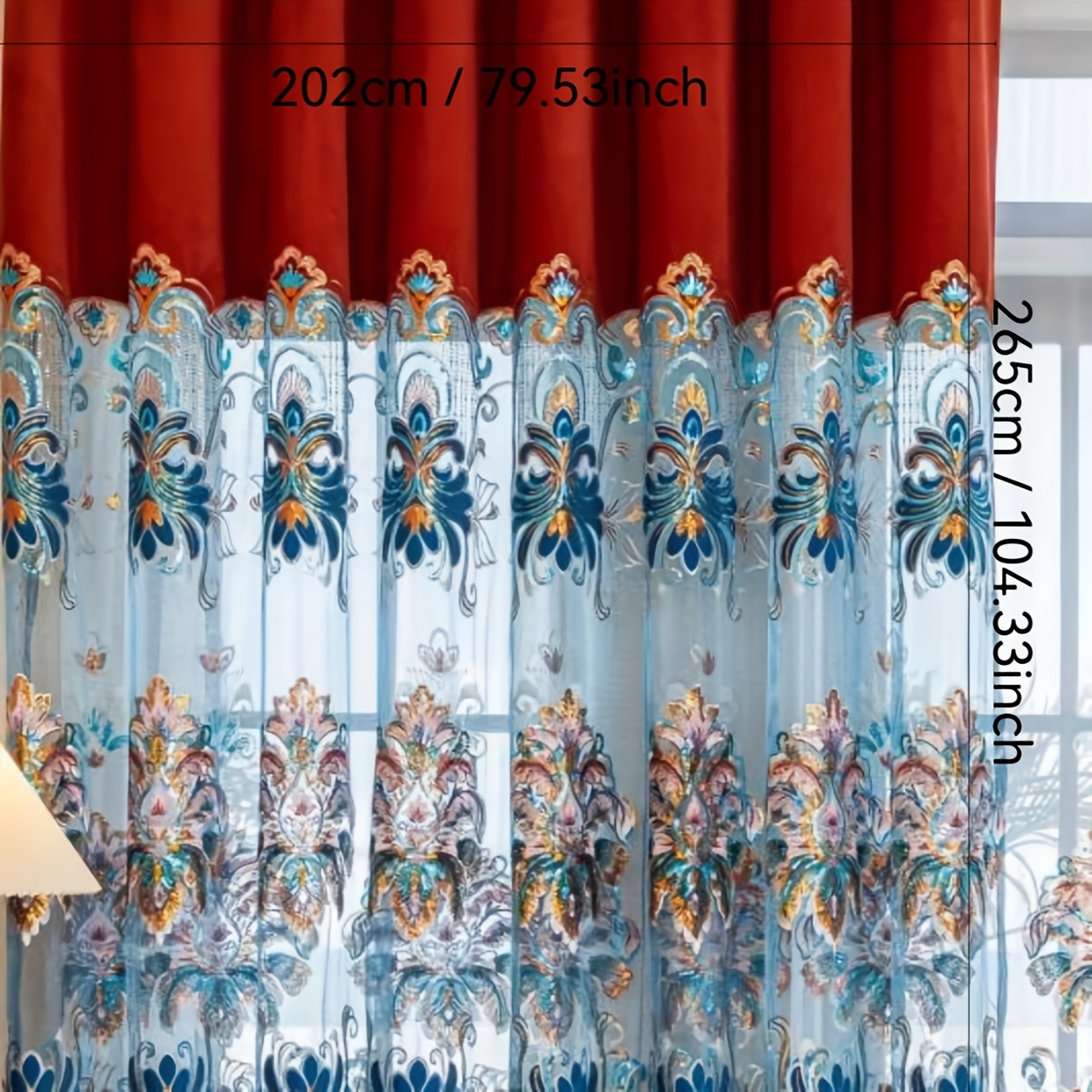 TEMU 2pcs Of Elegant Red Sheer Curtains With Embroidery And Hooks For , Suitable For Living Rooms, Bedrooms, And Offices. Semi-transparent To Enhance