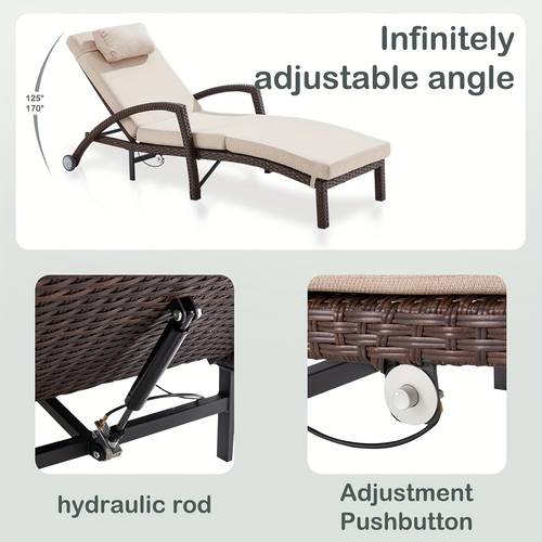 outdoor lounge chairs set of 2 hydraulic adjustable outdoor chaise lounge with armrests wheels for poolside backyard deck beige