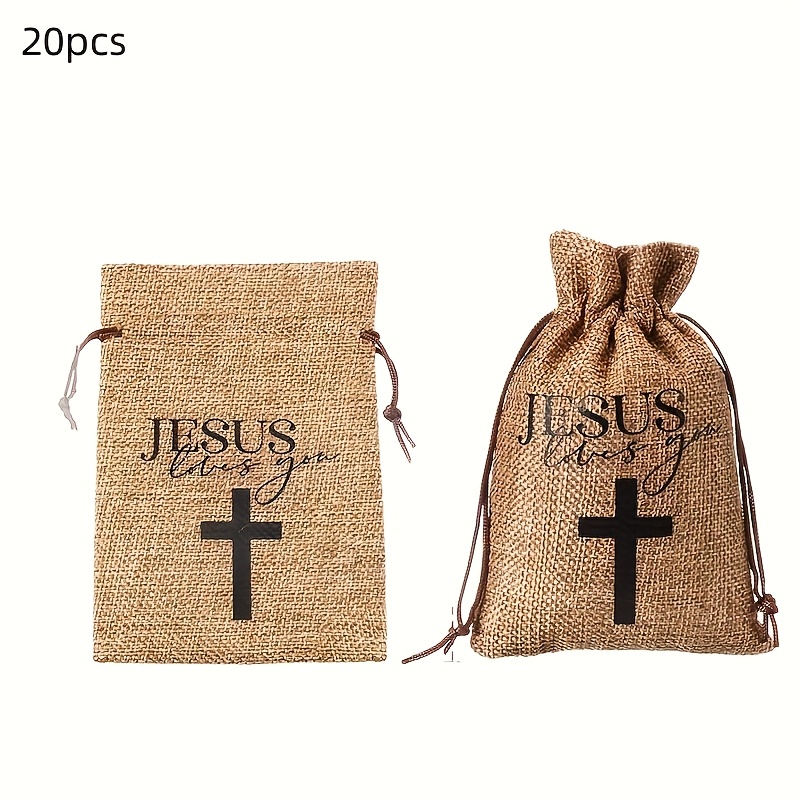 Image of 10/20pcs Jesus You Gift Bags With Drawstring Bulk 4 X 6 Inch Jute Burlap Treat Bags Mini Christian Goody Jewelry Pouches, Christmas, Halloween