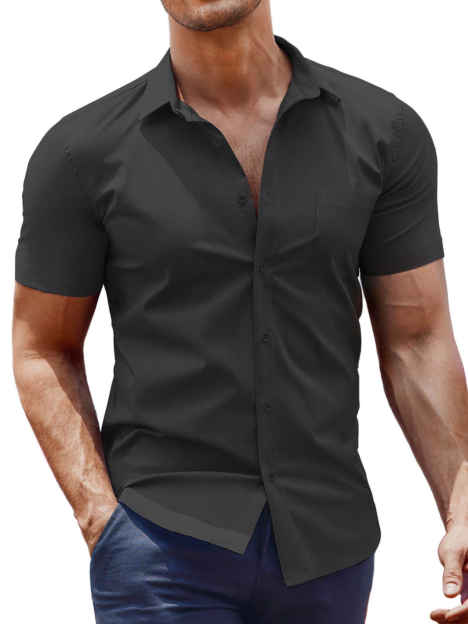 men's muscular dress shirt short sleeve athletic fit button-up shirt | Shop  Now For Limited-time Deals | Temu