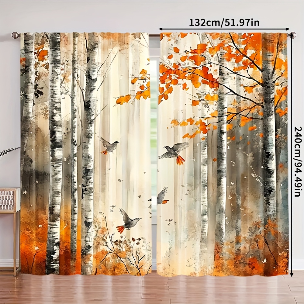 TEMU 2pcs, Window Curtain Autumn Forest Machine Washable (without Rod,no Movement, No Battery),doorway Curtain Home Decor For Bedroom, Living Room,