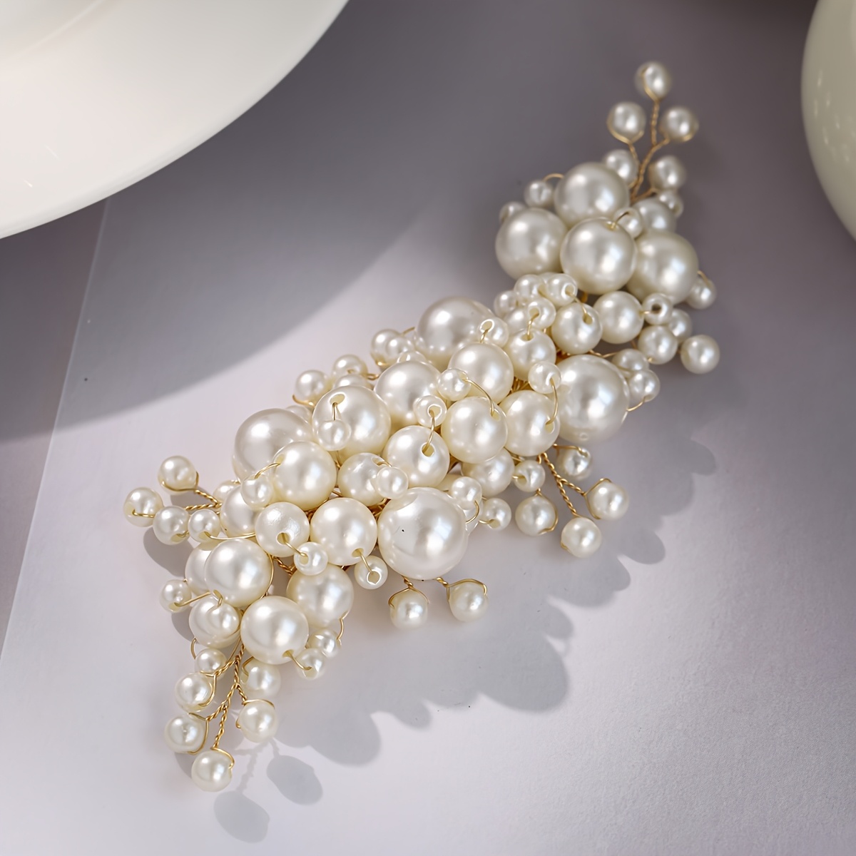 TEMU Elegant French Style Hair Clip, Oversized Handmade Bridal Headpiece, Shimmering Clusters Barrette For Weddings, Bridesmaids, And Formal Events,