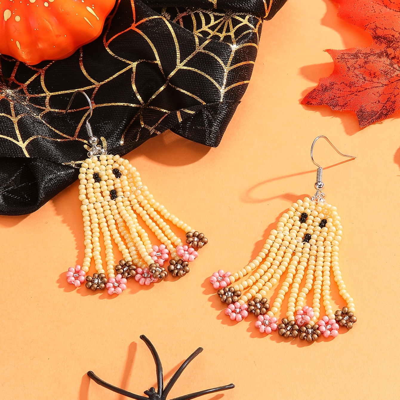 Halloween Handmade Beaded Tassel Earrings, Festive Fun
