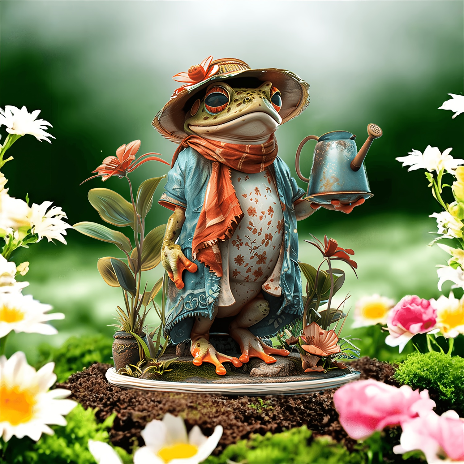 

Funny Frog Watering Garden Art Stake, Anniversary Gift, Animal Theme Outdoor Acrylic Suncatcher, Yard Art Sculpture Planter Decoration - Pack Of 1