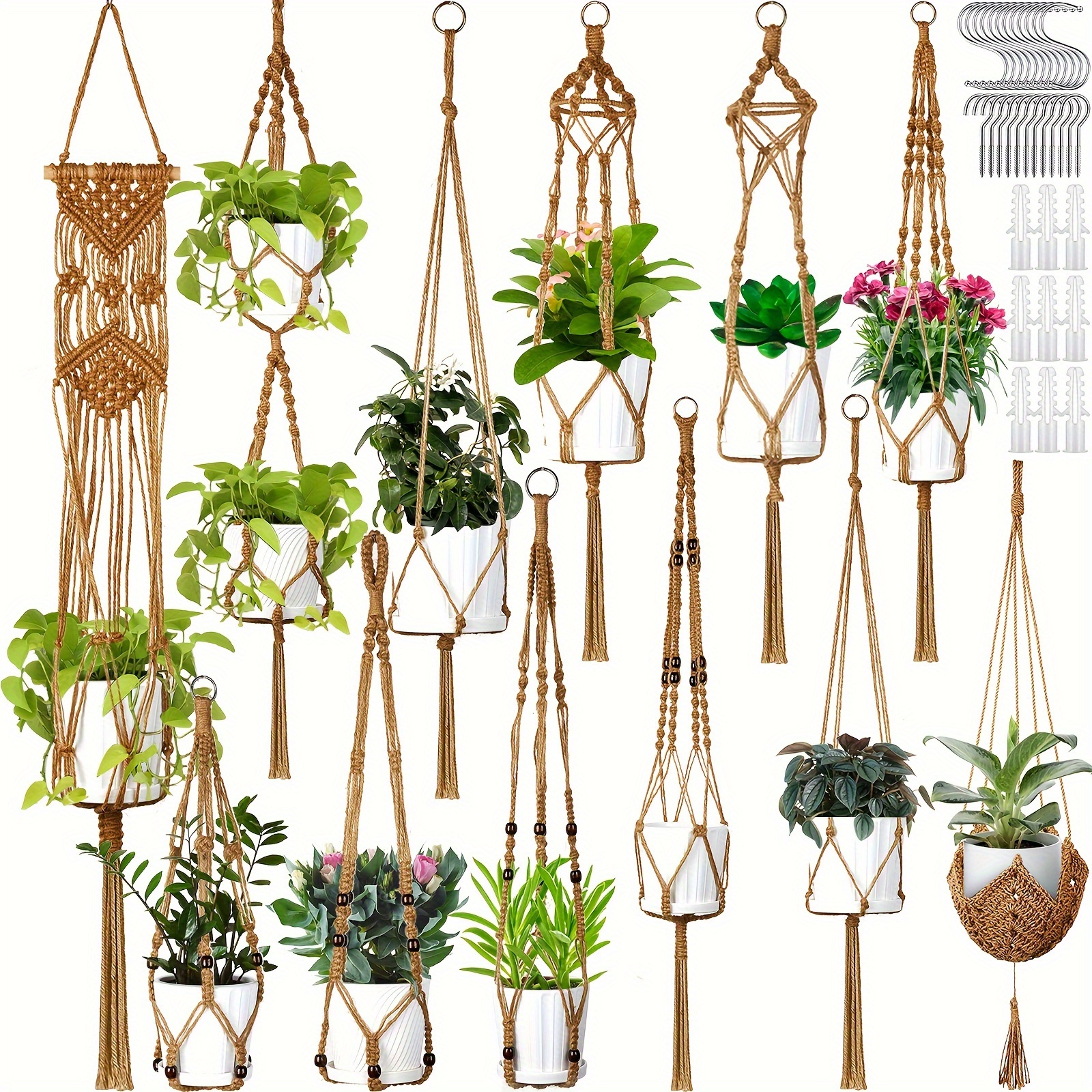 TEMU 12 Tassel Plant Hooks, Lace Hanging Flower Pots Suitable For Indoor Plants, Handmade Bohemian Hanging Plant Brackets Suitable For Outdoor Home Decoration, Wall Flower Pots, Baskets